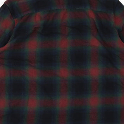Brand and care label for Topman men’s red check button-up, size S