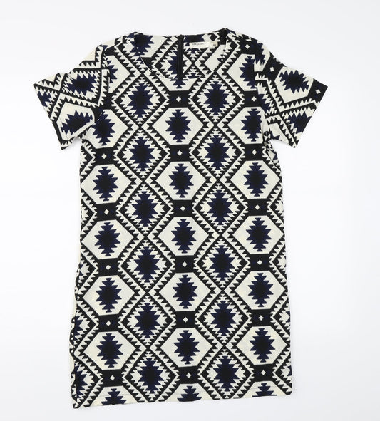 Vera & Lucy Womens White Geometric  T-Shirt Dress  Size S