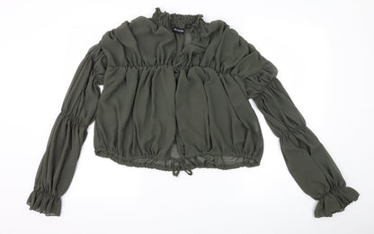 Additional front view of PRETTYLITTLETHING women’s green basic blouse, size UK 12