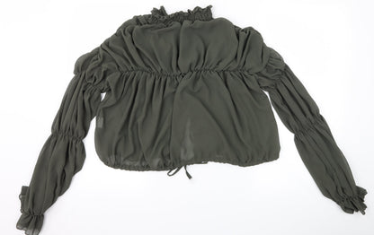 Back view of PRETTYLITTLETHING women’s green basic blouse, size UK 12