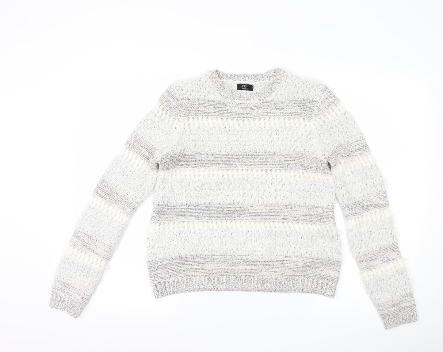 F&F Womens Grey Striped  Pullover Jumper Size 8