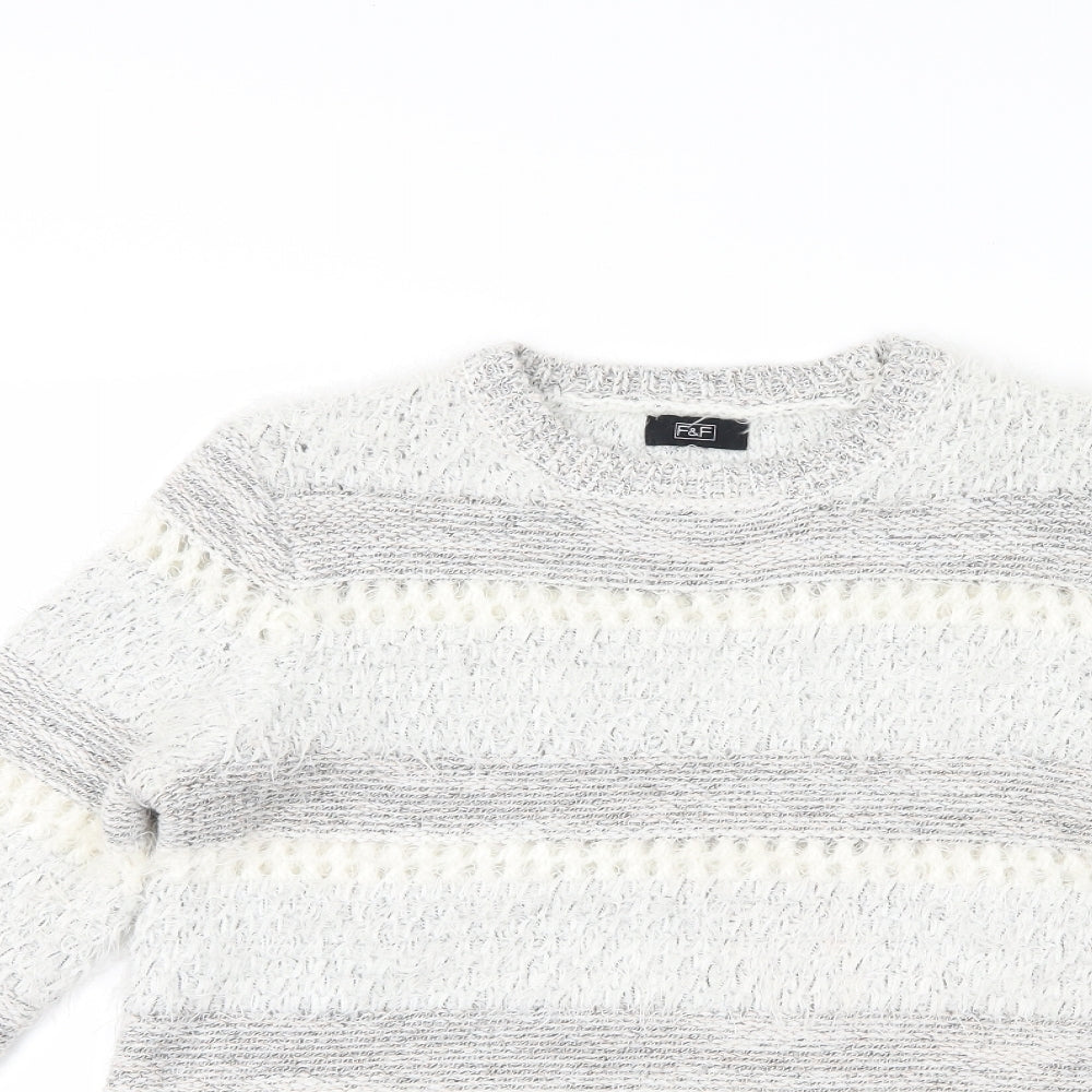 F&F Womens Grey Striped  Pullover Jumper Size 8