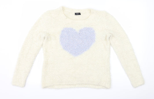 F&F Womens Ivory   Pullover Jumper Size 10  - Love heart