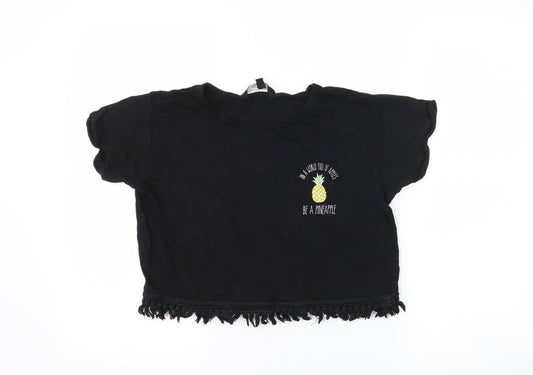 New Look Girls Black   Cropped T-Shirt Size 12-13 Years  - slogan
