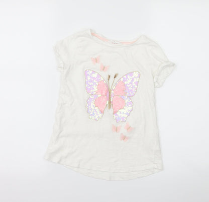 Front view of H&M girls’ white basic t-shirt, size 9-10, years - butterflies