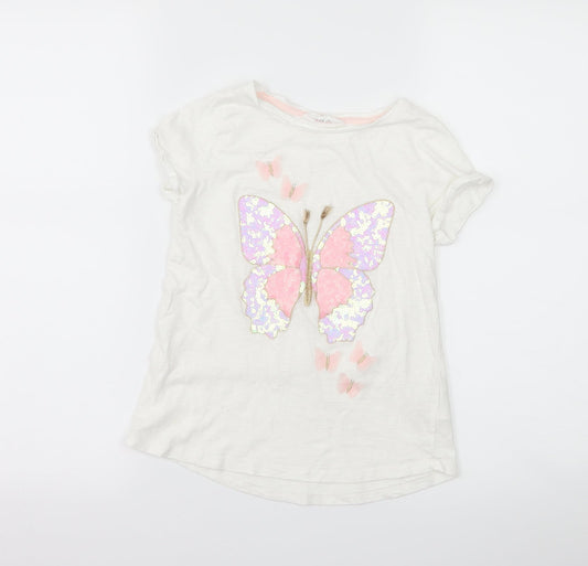 H&M Girls White   Basic T-Shirt Size 9-10 Years  - Butterflies