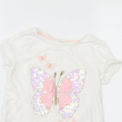 Close-up detail of H&M girls’ white basic t-shirt, size 9-10, years - butterflies
