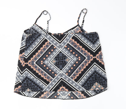 Back view of Miss Selfridge women’s black geometric camisole blouse, size UK 14