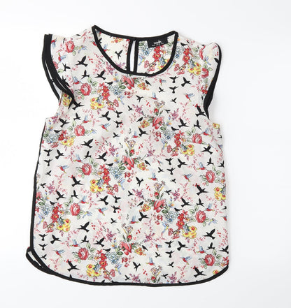 Front view of wallia women’s white floral basic blouse, size UK 10