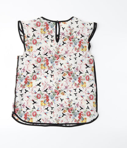 Back view of wallia women’s white floral basic blouse, size UK 10