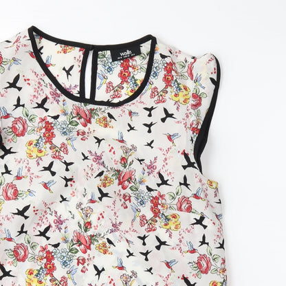 Close-up detail of wallia women’s white floral basic blouse, size UK 10