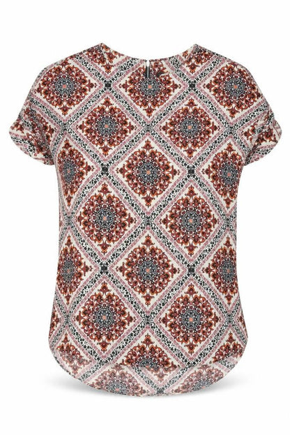 Front view of Dorothy Perkins women’s red paisley basic blouse, size UK 10
