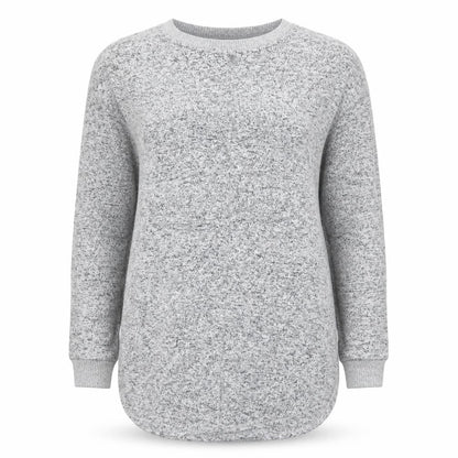 Front view of downtime women’s grey jumper, size UK 12