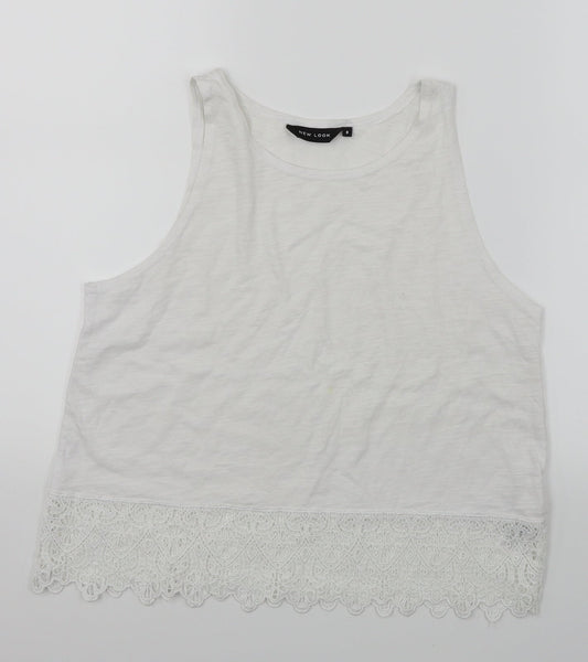 New Look Womens White   Cropped Tank Size 8  - Lace trim