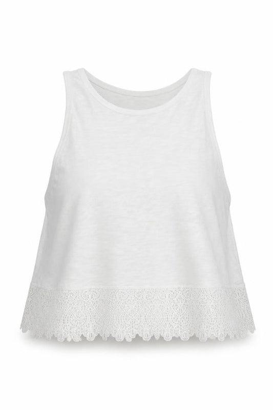 New Look Womens White   Cropped Tank Size 8  - Lace trim