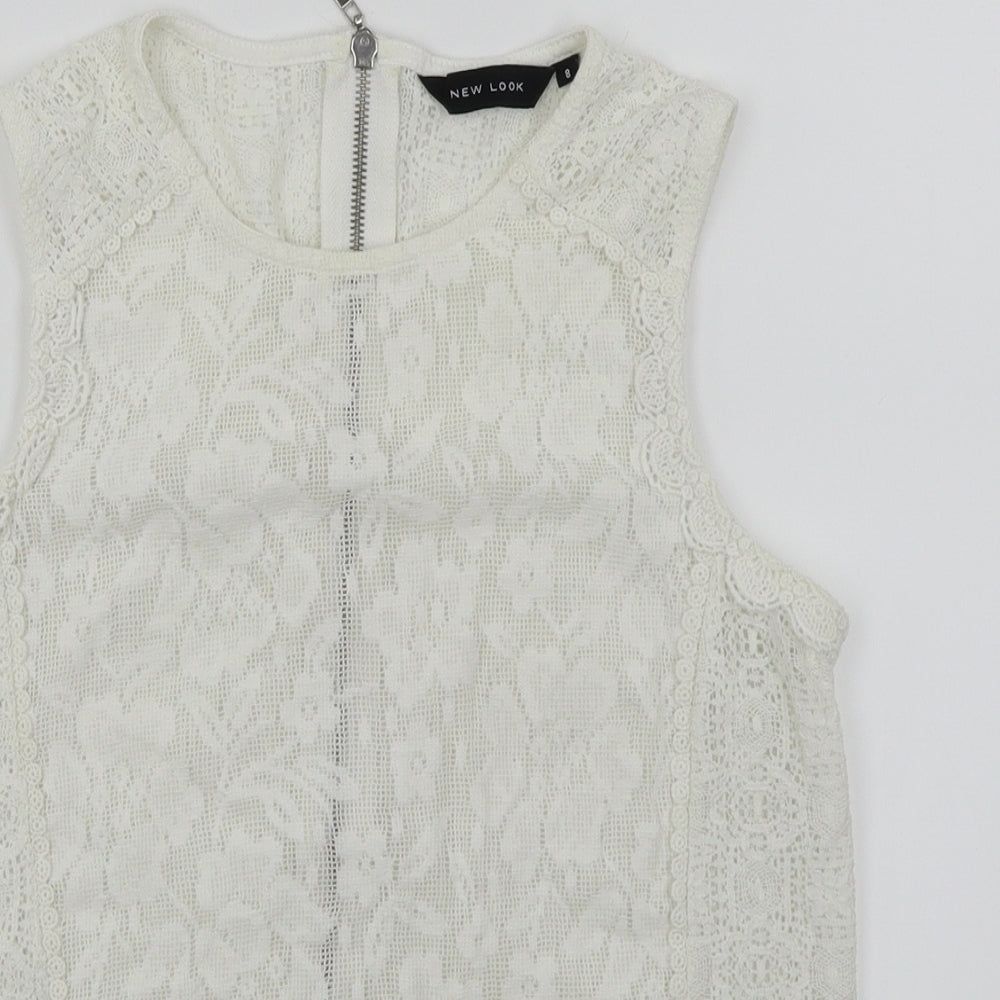 New Look Womens White Floral  Basic Blouse Size 8