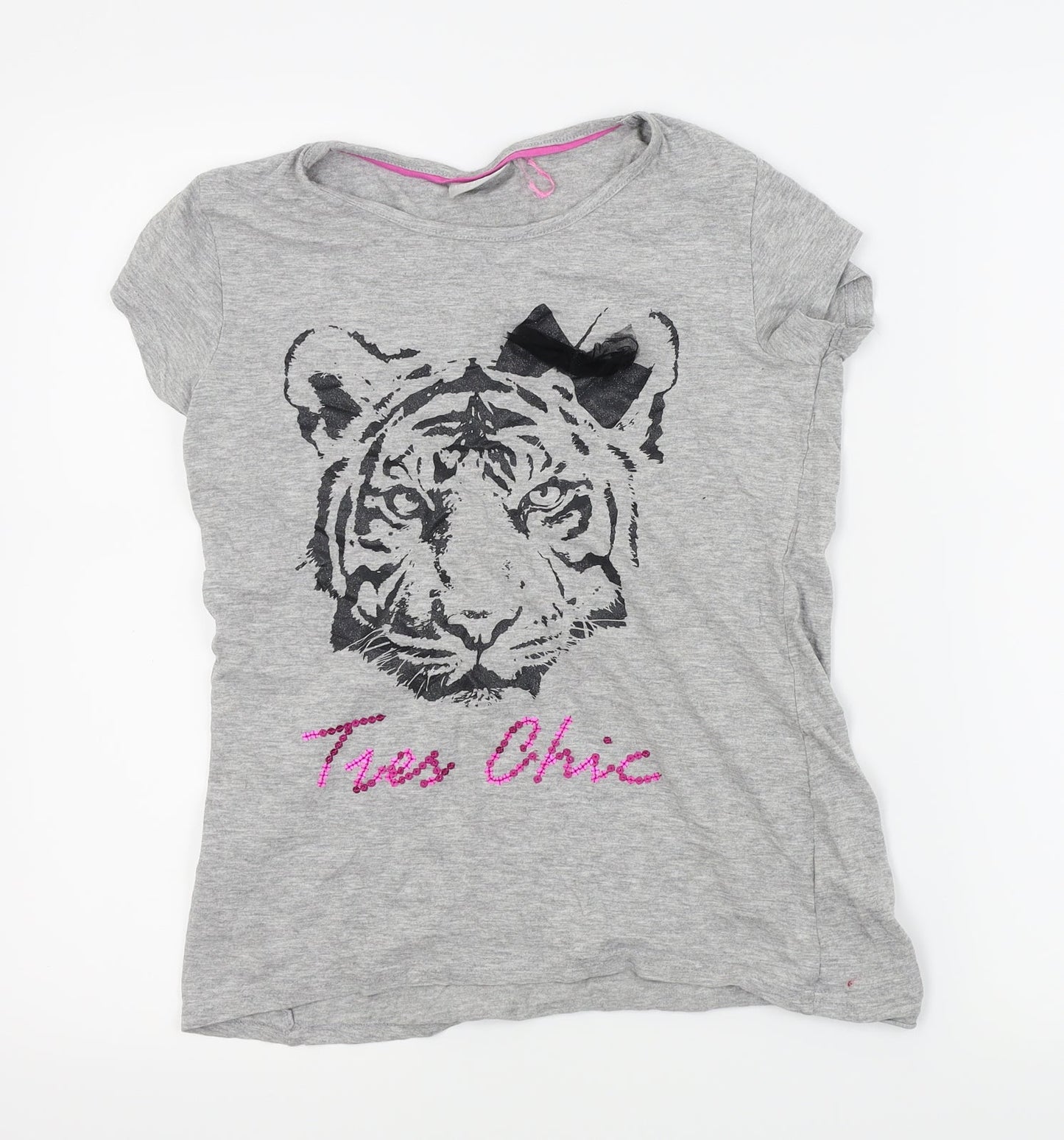 I love girls wear Girls Grey Houndstooth  Basic T-Shirt Size 13 Years