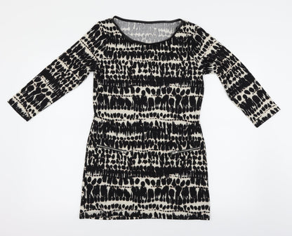Front view of F&F women’s black animal print basic blouse, size UK 8