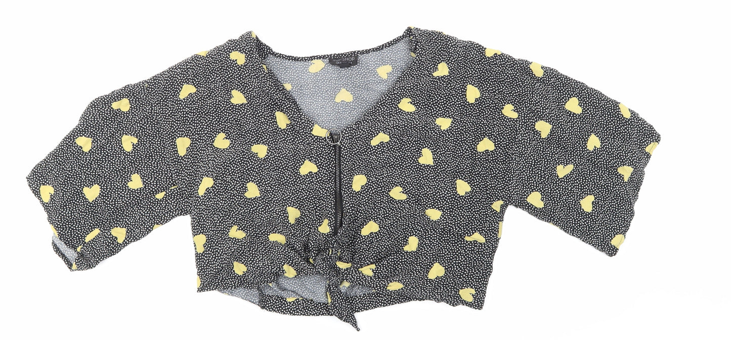 Topshop Womens Black Animal Print  Cropped Blouse Size 8