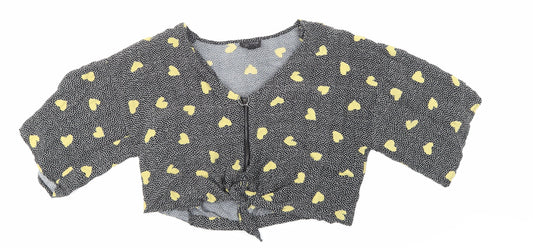 Topshop Womens Black Animal Print  Cropped Blouse Size 8