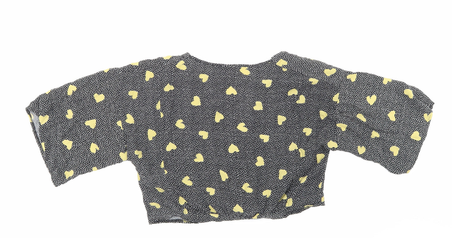 Topshop Womens Black Animal Print  Cropped Blouse Size 8