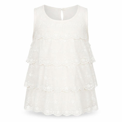 Front view of H&M girls’ white floral lace basic t-shirt, size 11-12, years