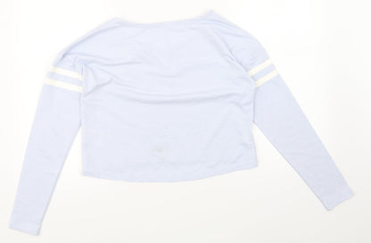 Back view of H&M girls’ blue pullover sweatshirt, size 12-13, years