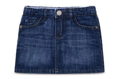 Front view of Gap girls’ blue denim mini skirt, size 3, years