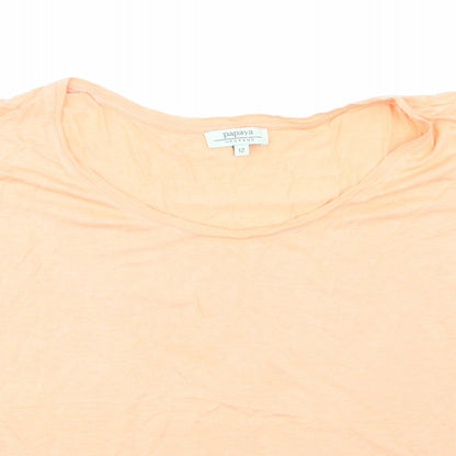 Close-up detail of Papaya women’s orange basic t-shirt, size UK 12