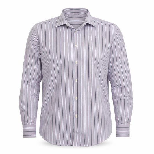 Front view of pre worn men’s purple button-up, size 16