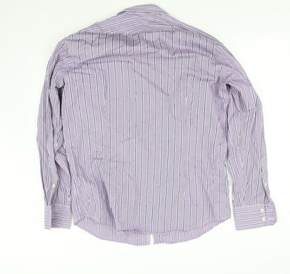 Back view of pre worn men’s purple button-up, size 16