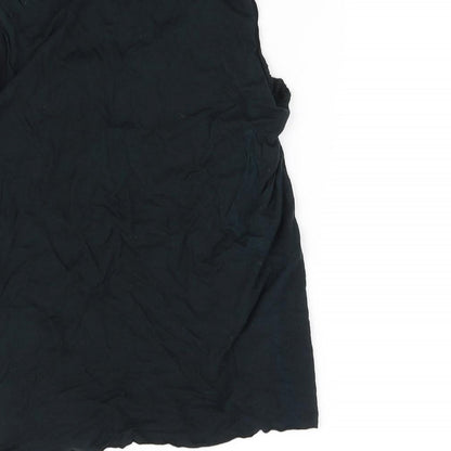 Brand and care label for Miss Selfridge women’s blue basic tank, size UK 10