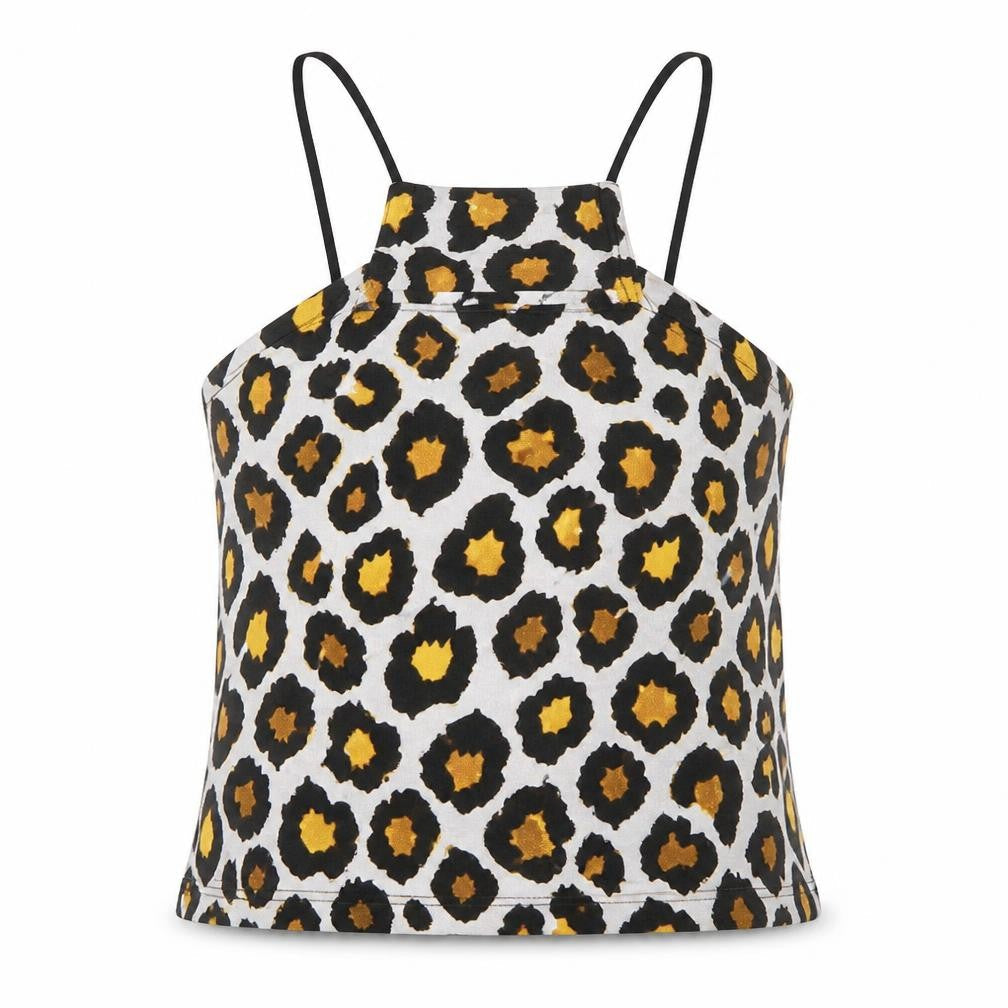 Topshop Womens Brown Animal Print  Cropped T-Shirt Size 8