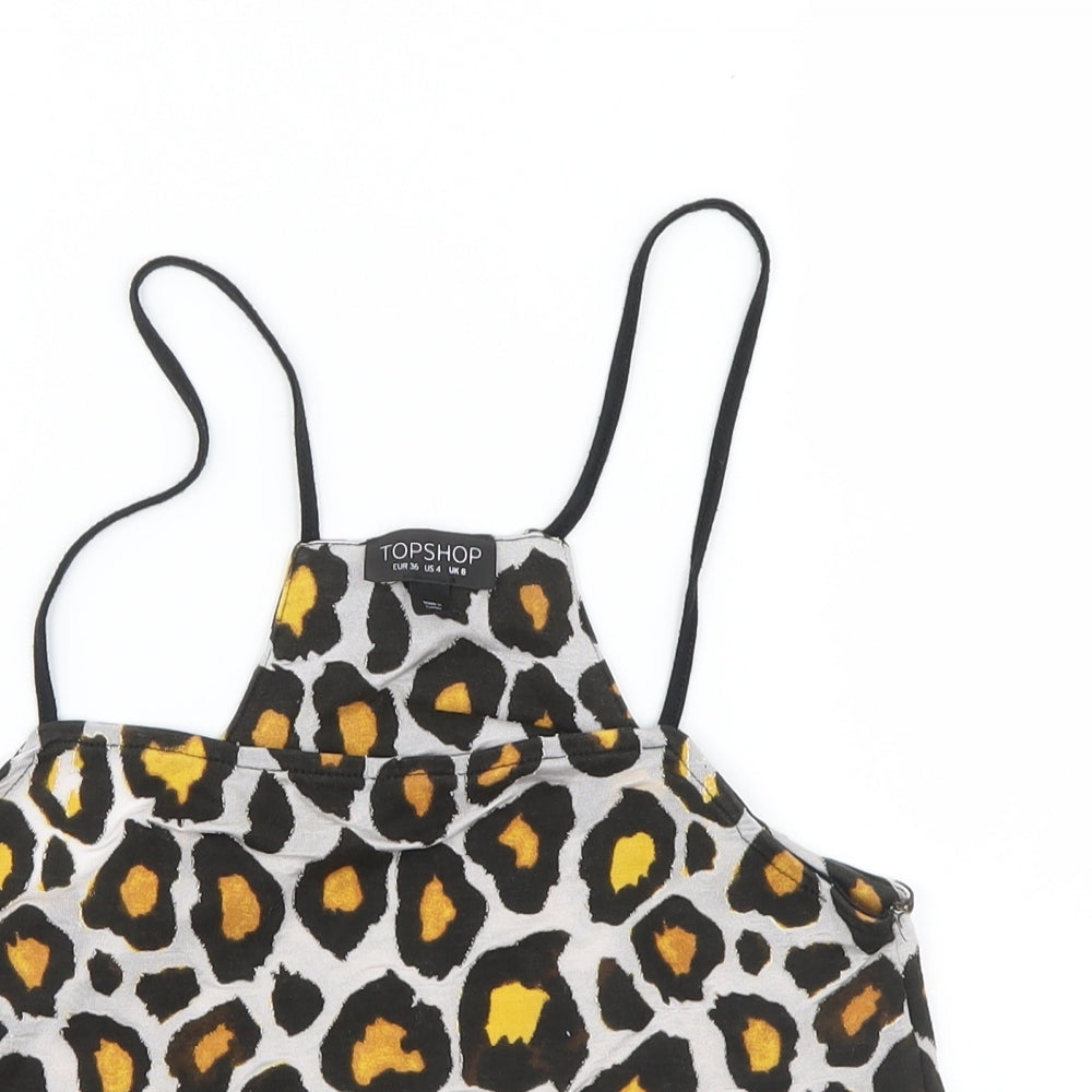 Topshop Womens Brown Animal Print  Cropped T-Shirt Size 8
