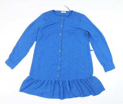 Front view of Papaya women’s blue basic blouse, size UK 12