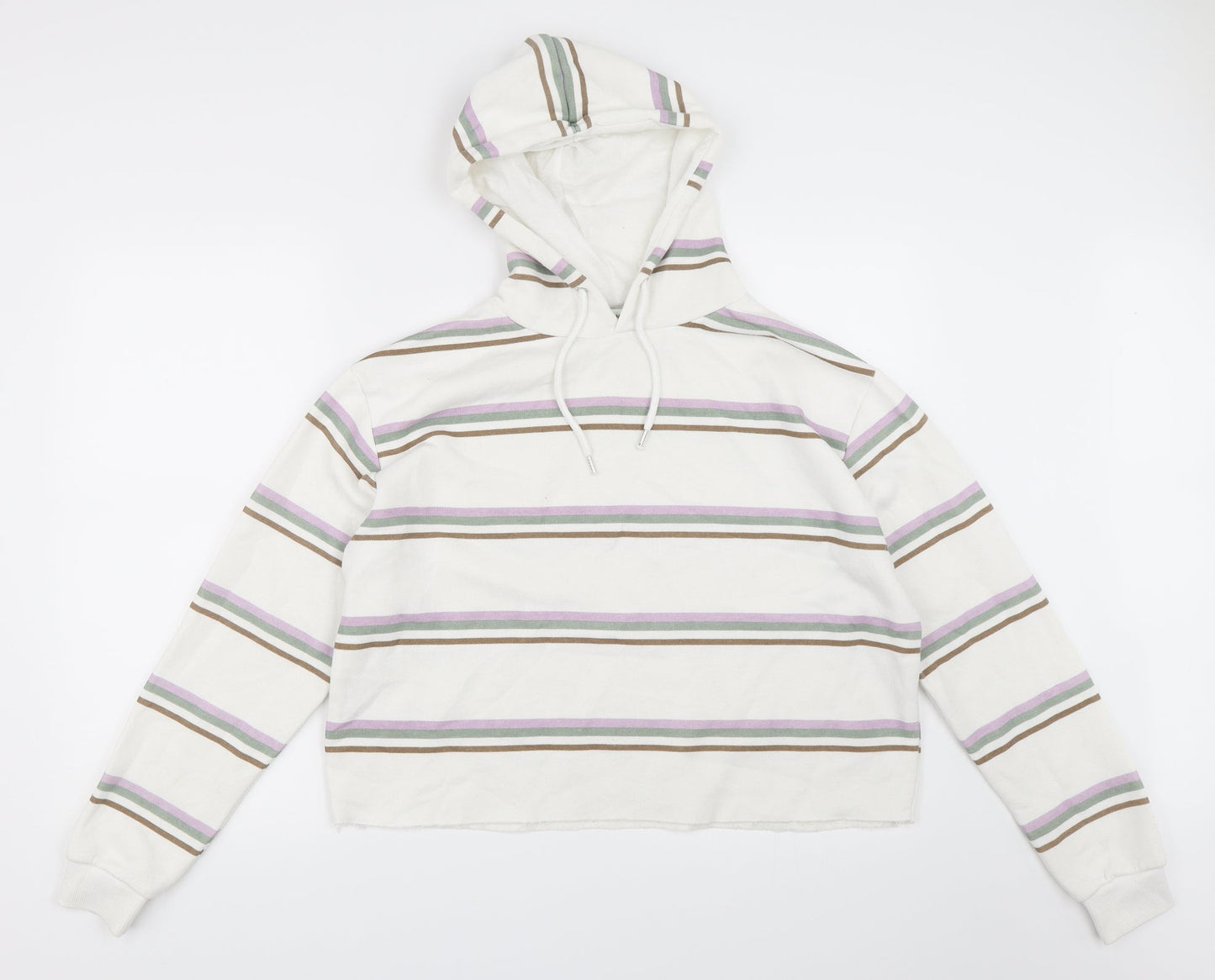 Primark Womens Ivory Striped  Pullover Hoodie Size M