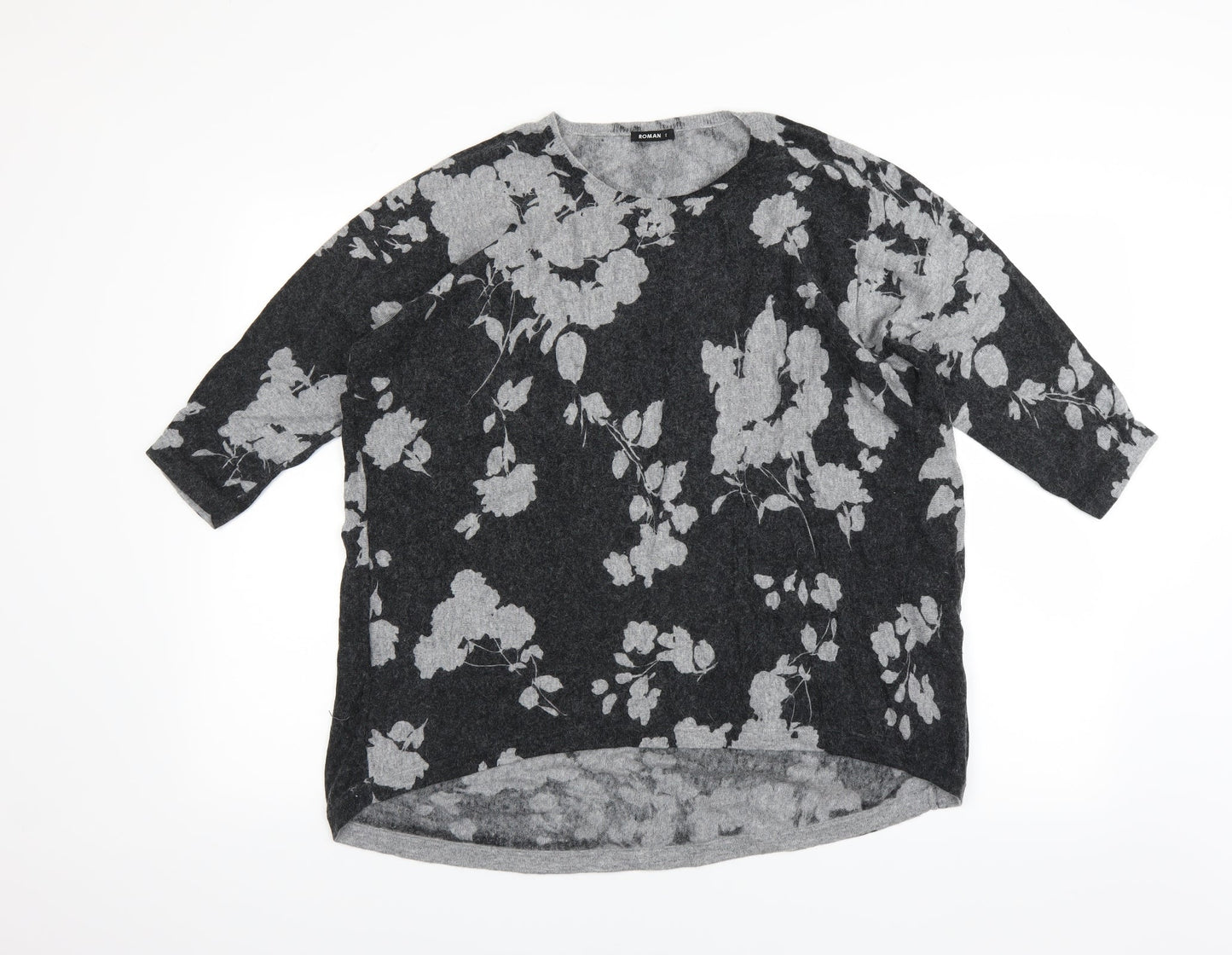 Roman Womens Grey Floral  Pullover Jumper Size 12