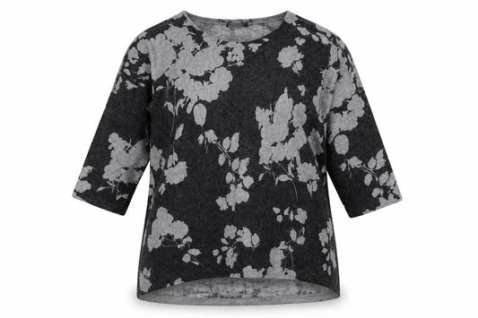 Front view of Roman women’s grey floral jumper, size UK 12