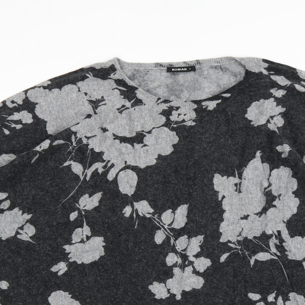 Roman Womens Grey Floral  Pullover Jumper Size 12