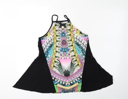 Front view of River Island women’s black floral basic tank, size UK 8