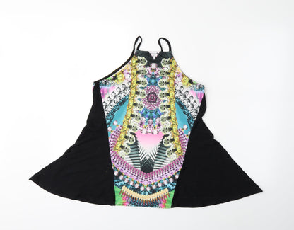 Back view of River Island women’s black floral basic tank, size UK 8