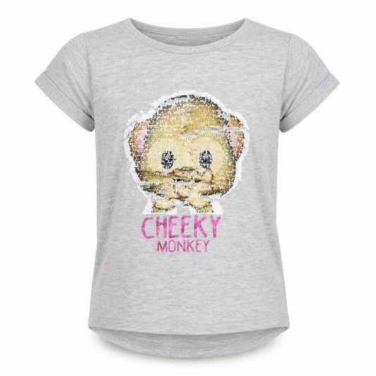 Front view of Young Dimension girls’ grey basic t-shirt, size 6-7, years