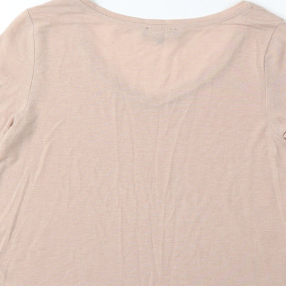 Brand and care label for New Look women’s beige basic t-shirt, size UK 10