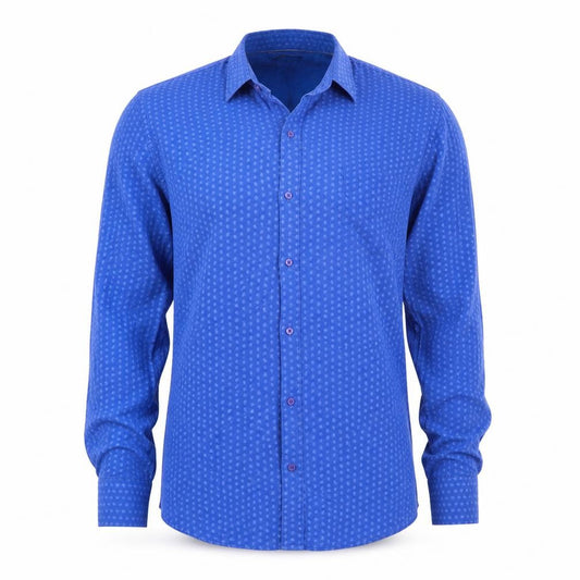 Front view of Defacto men’s blue button-up, size L