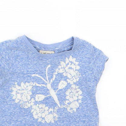 Close-up detail of Next girls’ blue jersey basic t-shirt, size 9-12, months