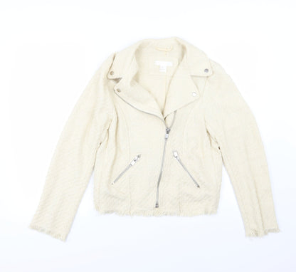 Front view of H&M women’s ivory jacket, size UK 8