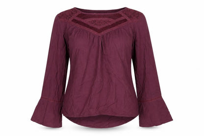 Front view of Nutmeg women’s purple basic blouse, size UK 10