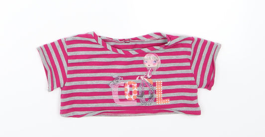 Preworn Girls Pink Striped Jersey Cropped T-Shirt Size 5 Years  - Cool
