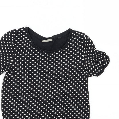 Close-up detail of Next girls’ black jersey basic t-shirt, size 9, years - star print