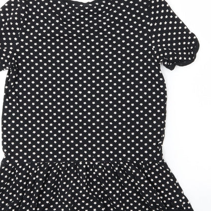 Brand and care label for Next girls’ black jersey basic t-shirt, size 9, years - star print